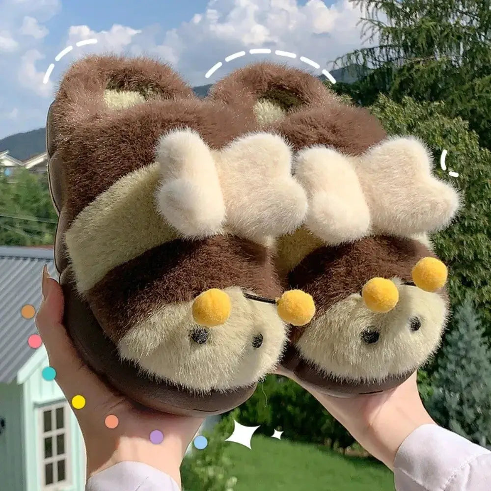 Kawaii 3D Little Bee Cartoon Bee Plush Slippers Cartoon Thick Soled Warm Fur Slippers Fluffy Student Y2K Bee Slippers Dormitory by All Mart Bristol Ltd