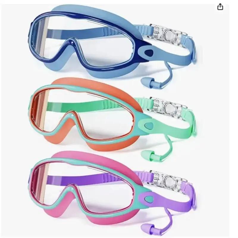 MERSUN 3 Pack Swimming Goggles, Kid Goggles with Earplugs Large Frame Anti-Fog/Uv Wide View Swim Goggles Boys Girls 4-12 by All Mart Bristol Ltd