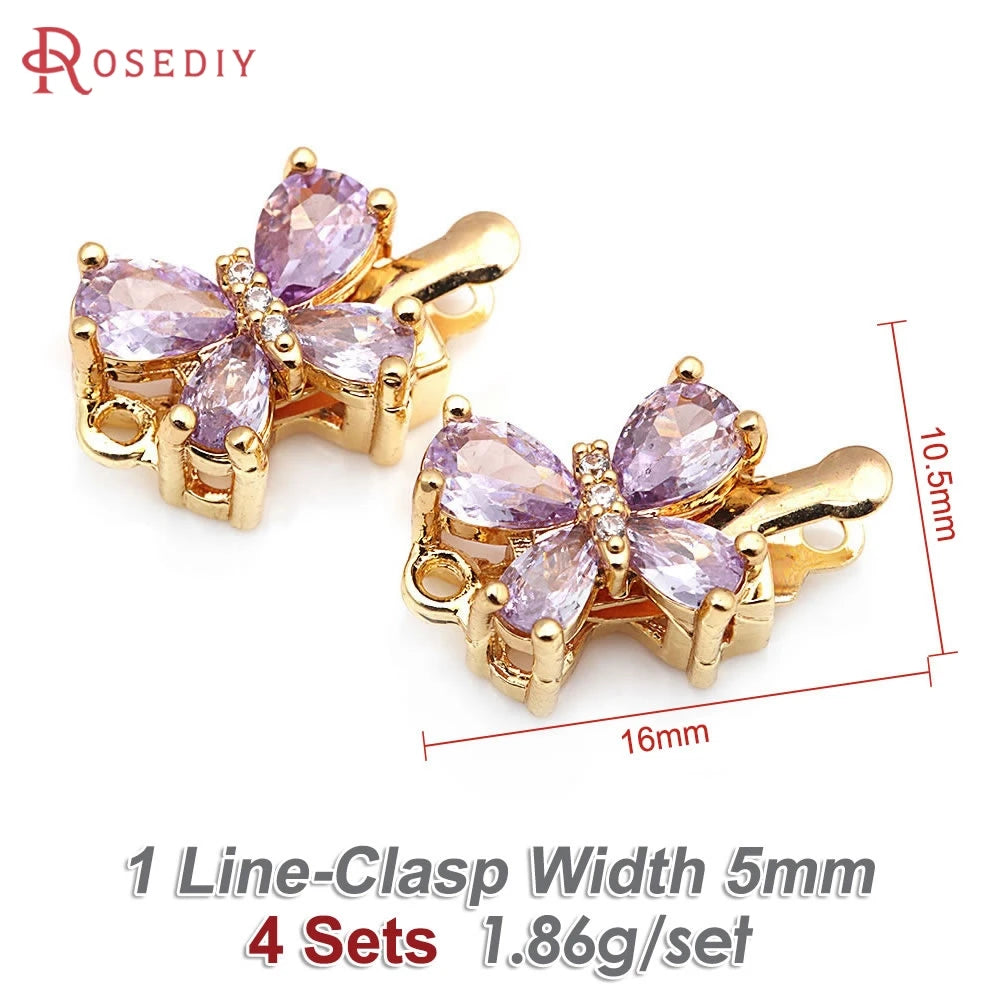 18K Gold Color Brass and Zircon Butterfly 1 Line and 2 Line Necklaces Connect Clasps Diy Jewelry Making Accessories Materials