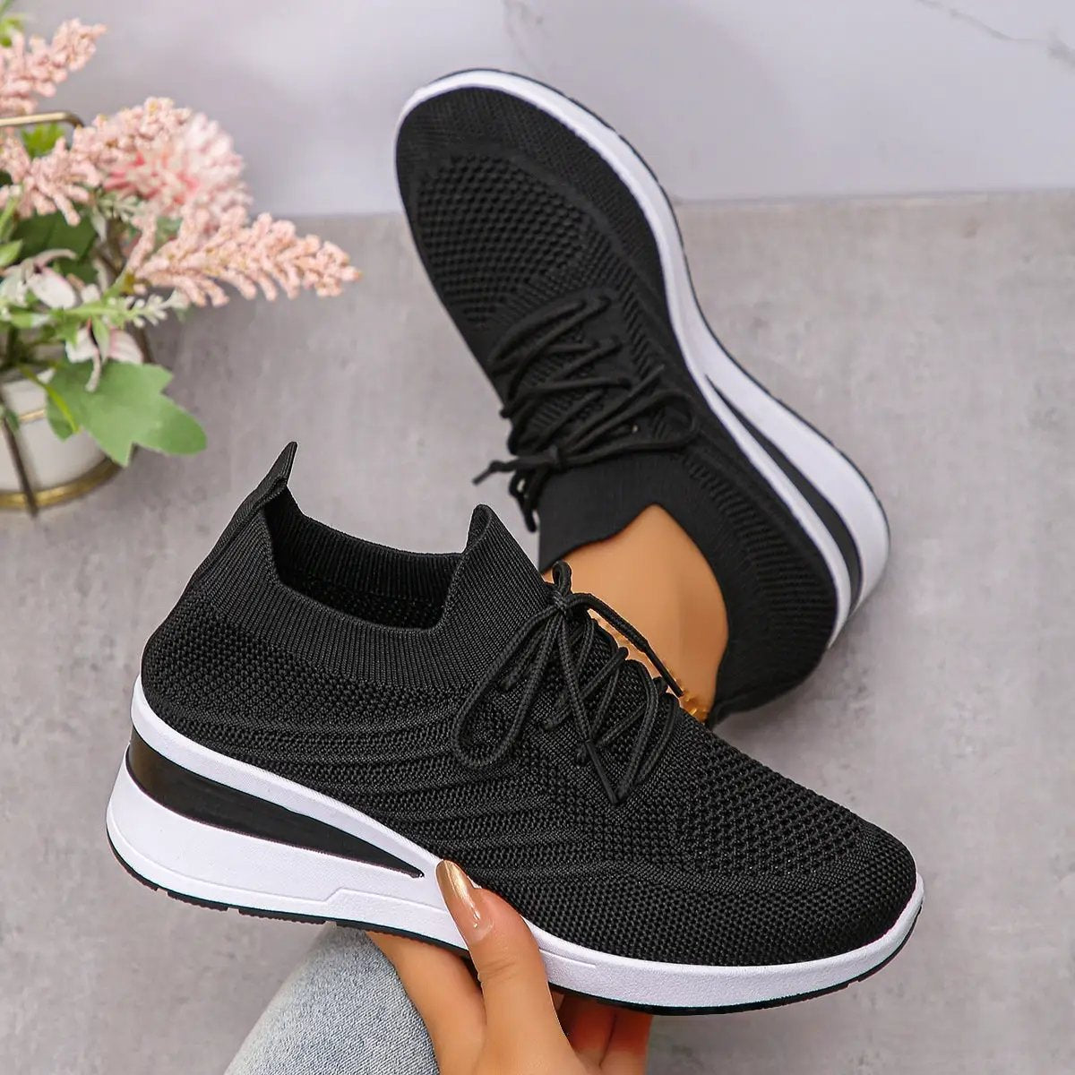 Knitted Breathable Multi-colored Slip-on Casual All-match Flyknit Sneakers by Dropshipman