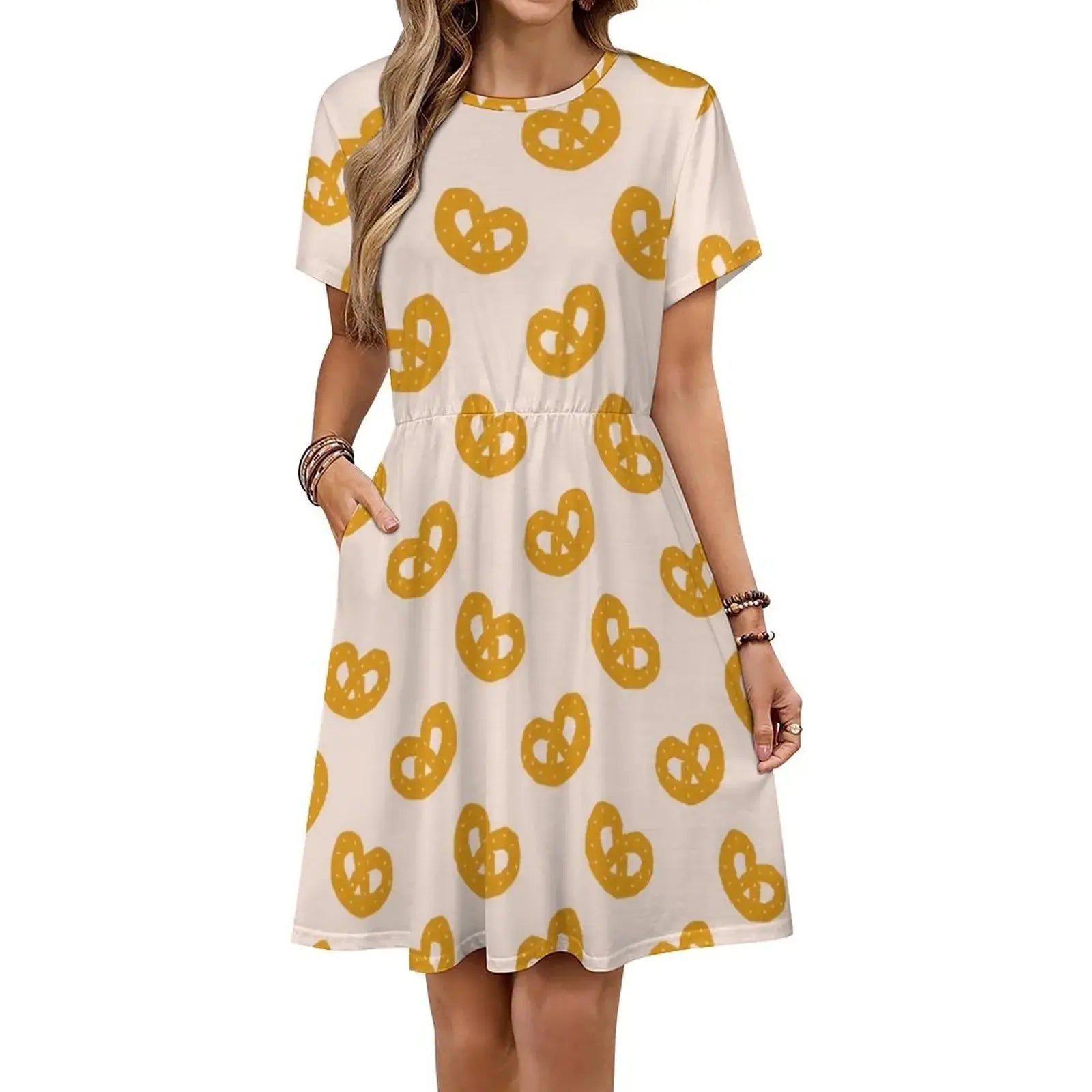 Pretzel Pink Pattern Women's Hip Hop Streetwear Dress Graphic Print Party Club Wear Cartoon Background Texture Pattern Evening by All Mart Bristol Ltd