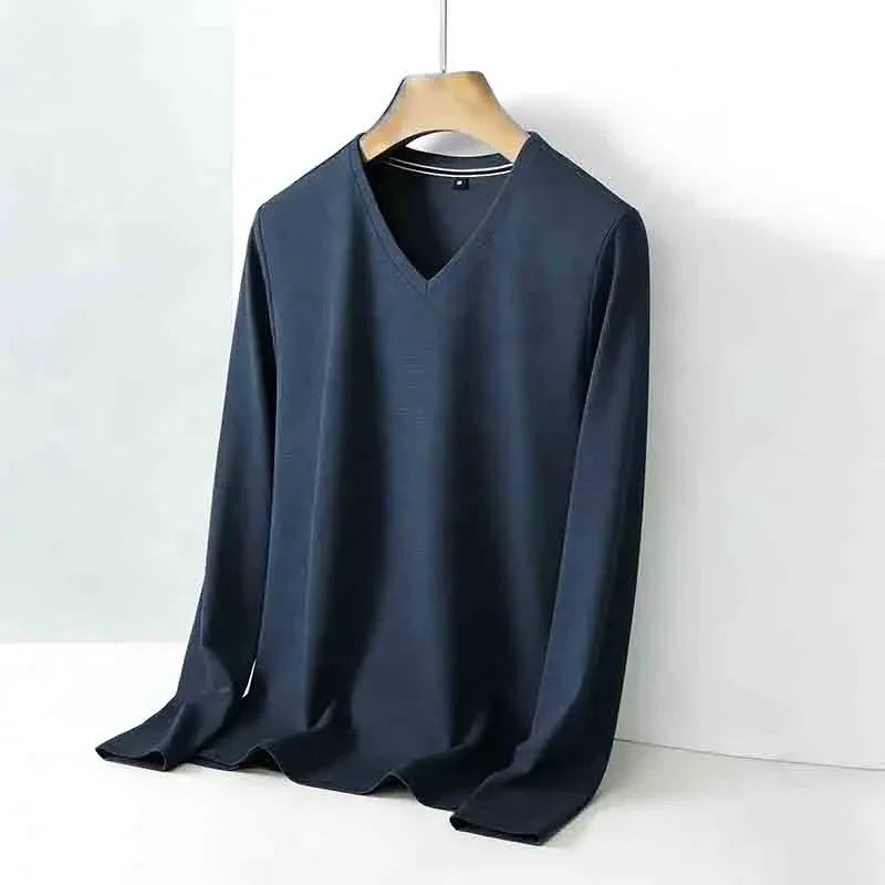 All-season Men's Light Gray V-neck Long Sleeve Knitwear Comfortable Casual Pullover for All Occasions by All Mart Bristol Ltd