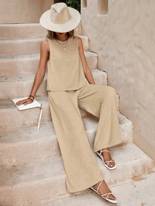Solid Color Casual Loose Pants Sets For Women Elegant Spring Summer Women's Two Pieces Suit Full Trouser Set Female Outfit Clothes by Dropshipman