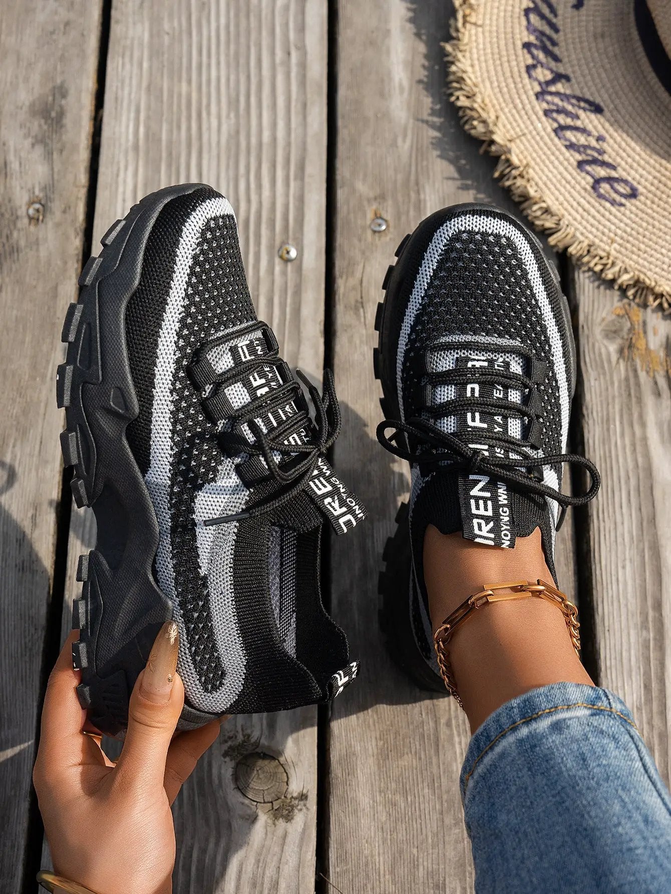 Flyknit Mesh Shoes Women's Breathable Lace-up Sneakers Walking Running Casual Shoes by Dropshipman