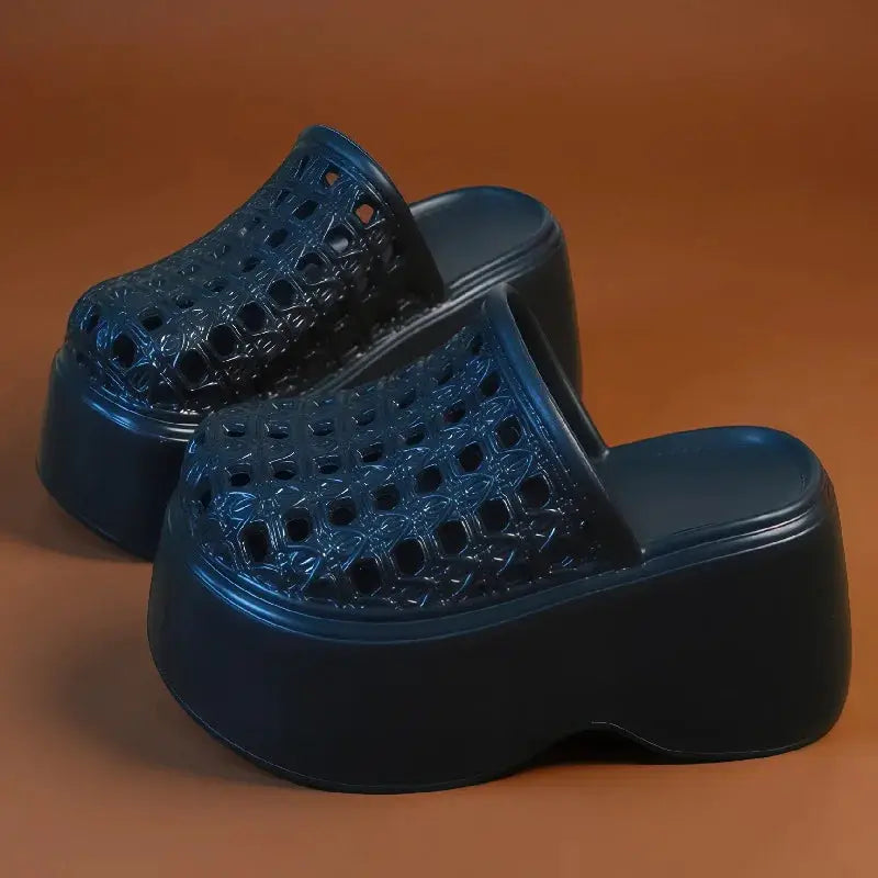 Chunky Thick Sole 7cm Platform Slippers Women Hollow Perforated Breathable Mules Shoes Concise Woman Height Boost Summer Slides by All Mart Bristol Ltd