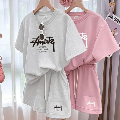 New Women's Plus-size Set Adult Short-sleeve and Shorts Two-piece Set Children's Loose Casual Set Women's T-shirt and Shorts Set by All Mart Bristol Ltd