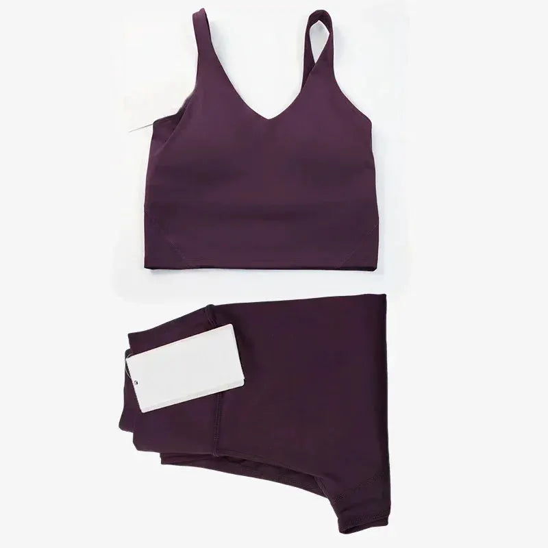 Classic women's 2-piece yoga outfit: U-shaped camisole top & high-waisted nude-feel leggings, suitable for fitness and workout. by All Mart Bristol Ltd