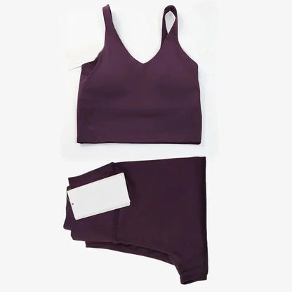 Classic women's 2-piece yoga outfit: U-shaped camisole top & high-waisted nude-feel leggings, suitable for fitness and workout. by All Mart Bristol Ltd