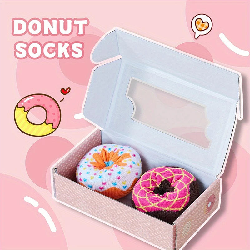 Mid-Calf Socks For Men And Women, Novelty And Fun Colorful Pink Donut Gift Box Socks, Comfortable And Breathable by All Mart Bristol Ltd