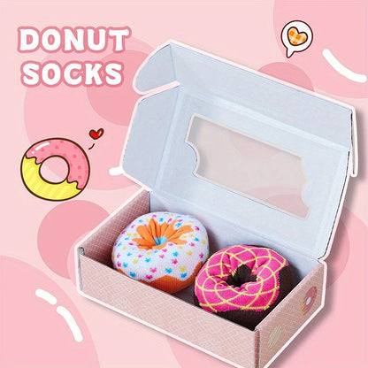 Mid-Calf Socks For Men And Women, Novelty And Fun Colorful Pink Donut Gift Box Socks, Comfortable And Breathable by All Mart Bristol Ltd