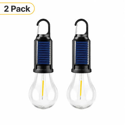 Solar LED Hanging Light, Portable Camping Lantern with Hook, USB Rechargeable & Solar Powered, Waterproof Outdoor Bulb with Warm LED Light, Adjustable Brightness for Hiking, Emergency, Tent, and Home Use