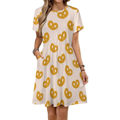 Pretzel Pink Pattern Women's Hip Hop Streetwear Dress Graphic Print Party Club Wear Cartoon Background Texture Pattern Evening by All Mart Bristol Ltd
