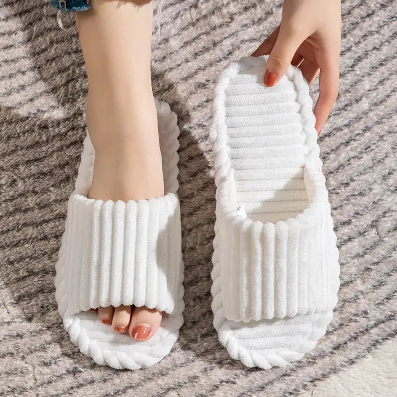 Open-Toe Breathable House Slippers for Women, Non-Slip Indoor Flat Comfort Striped/Solid Bathroom Slides for Hardwood Floors by All Mart Bristol Ltd