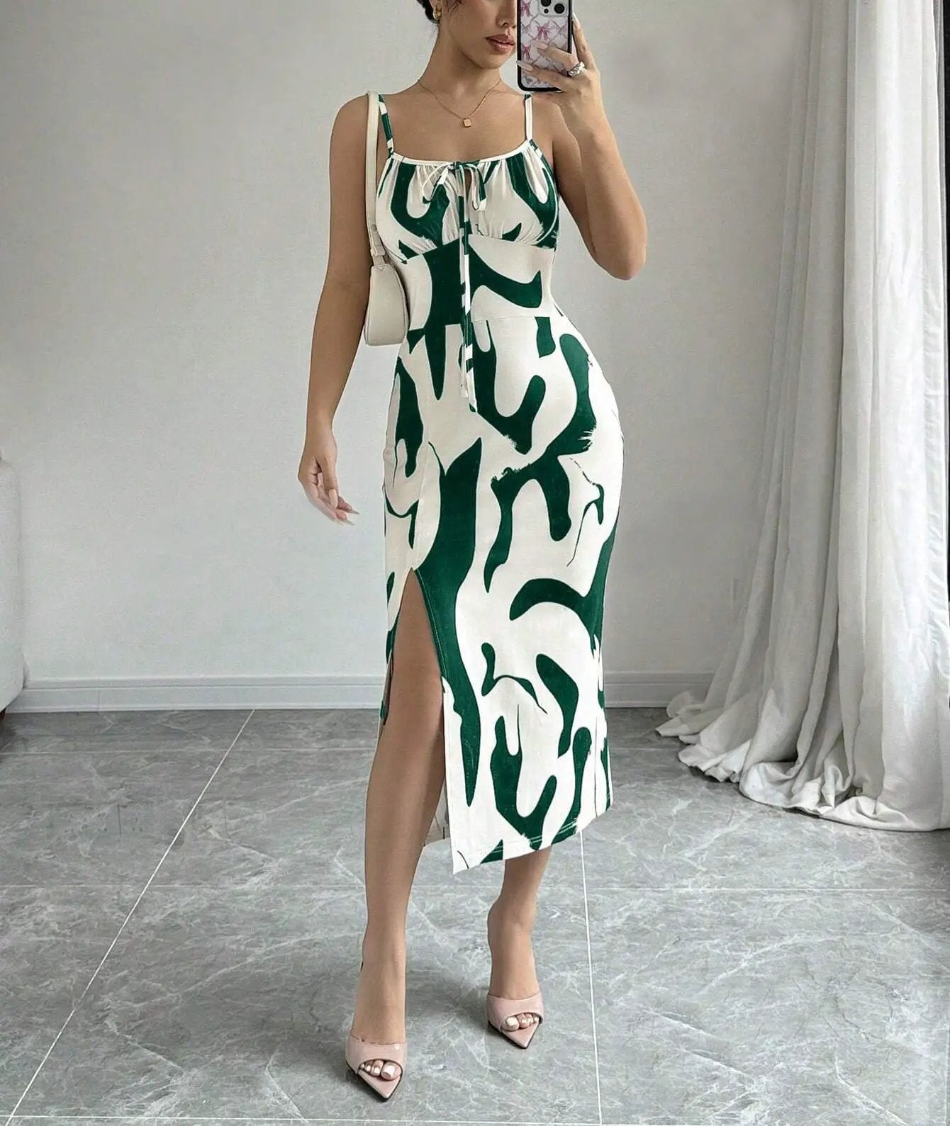 Summer Printed Suspender Split Dress Fashion Slim Lace-up Long Dresses For Women Clothing by Dropshipman