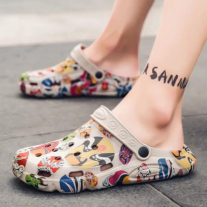 Male Personality Graffiti Two Wear Half Slippers by Dropshipman