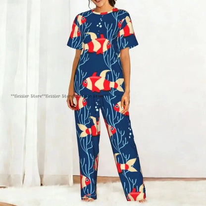 Women's Comfort Pajamas Women's Sea Fish Marine Life Short Sleeve Set Sleepwear by All Mart Bristol Ltd