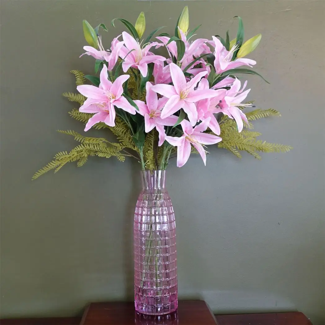 49cm Tall Pink Square Glass Vase by Leaf