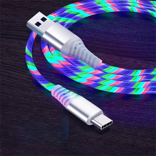 Fast Charging Data Cord Flow Luminous USB Type C Cable 5A Fast Charging Cable Glowing LED Cable for Samsung Xiaomi Iphone Micro by All Mart Bristol Ltd