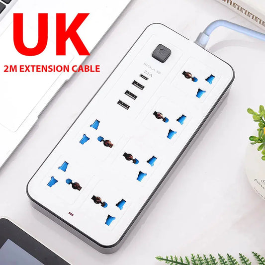 Universal Power Strip TypeC USB Port Outlet Power Strip 2M Extension Cord AC Power Socket Charge Electrical Socket EU US UK Plug