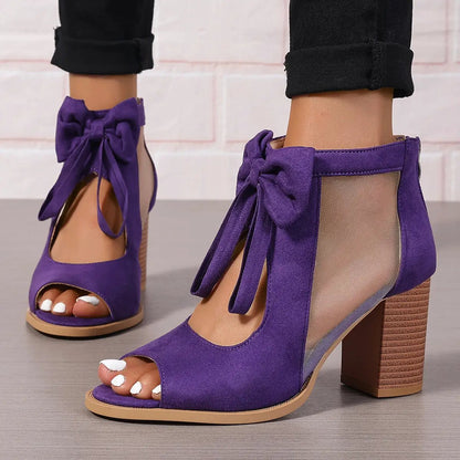 Platform Chunky High Heels Women's Sandals Bow Decoration Open Toe Block Ankle Strap Sandals For Dress Bridal Party Shoes by Dropshipman