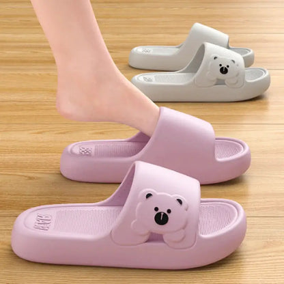 Slippers Bathroom Cartoon Bear Indoor Slippers For Women Lightweight Soft EVA Slides Woman Comfort Home Summer Bathroom Non Slip by All Mart Bristol Ltd