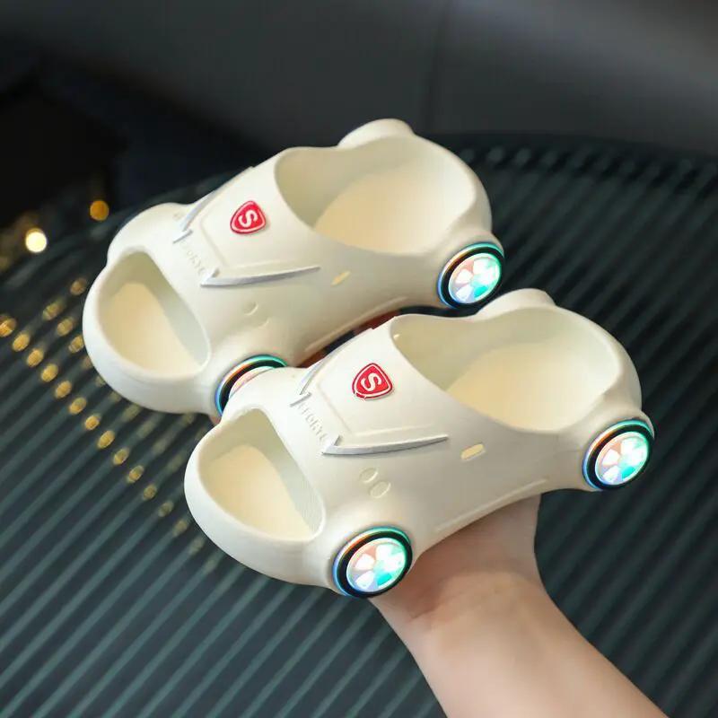 Kids Glowing Slippers Cartoon Car Sandals Children Sandals Anti Slip Boys Girls Luminous Slippers Summer Beach Shoes by Dropshipman