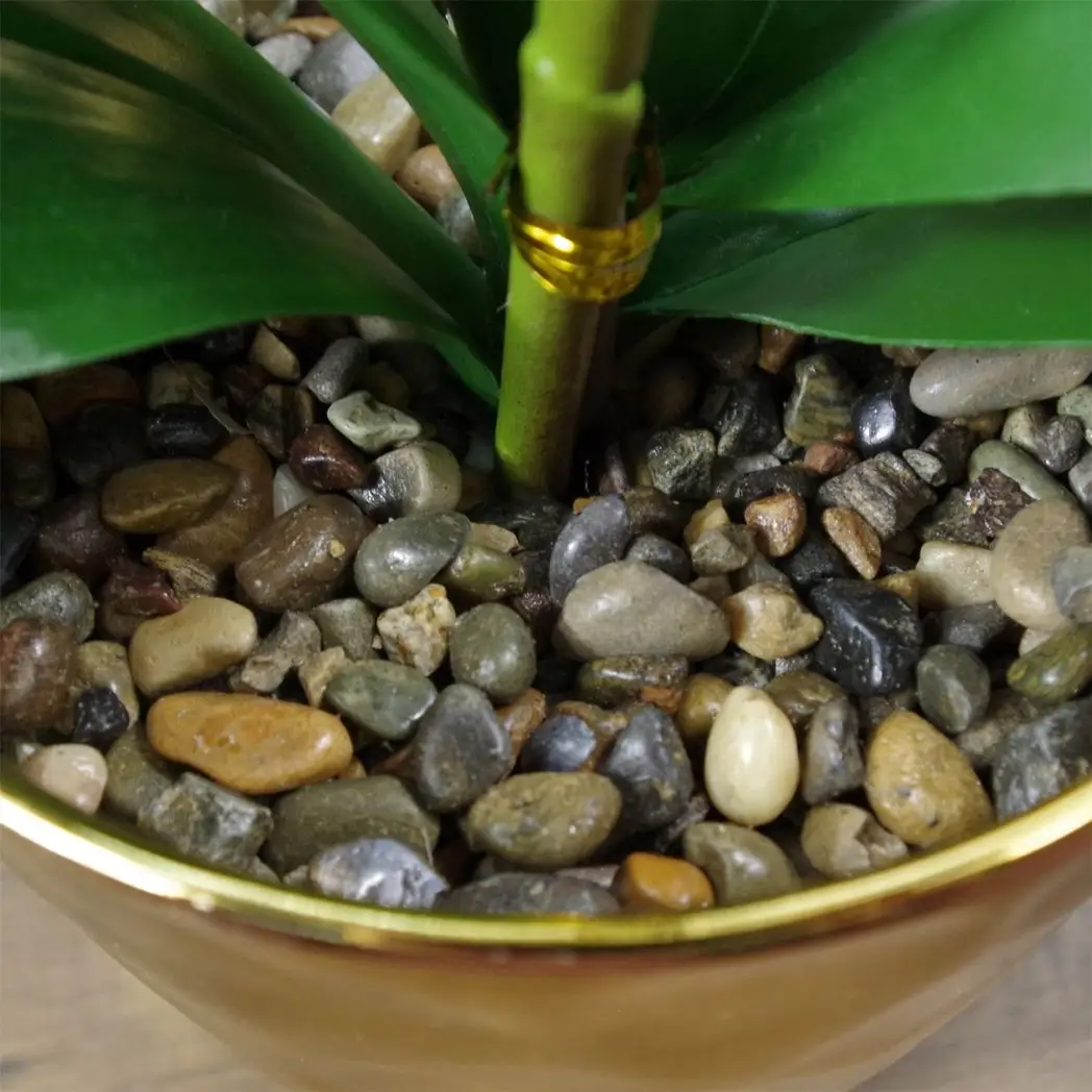 46cm Artificial Orchid White and Gold by Leaf