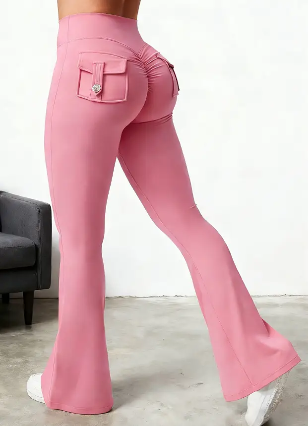 Yoga Fitness Flared Pants With Pockets Ins Fashion Slim High Waist Sports Trousers Scrunch Butt Booty Workout Lifting Leggings by Dropshipman