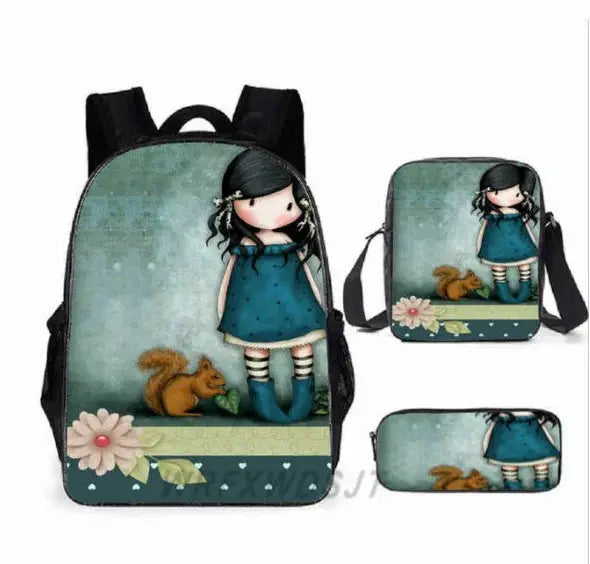 2026 Popular Youthful Anime Santoro Gorjuss 3D Print 3pcs/Set Student Travel bags Laptop Daypack Backpack Shoulder Bag Pencil by All Mart Bristol Ltd