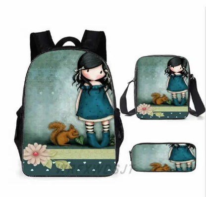 2026 Popular Youthful Anime Santoro Gorjuss 3D Print 3pcs/Set Student Travel bags Laptop Daypack Backpack Shoulder Bag Pencil by All Mart Bristol Ltd