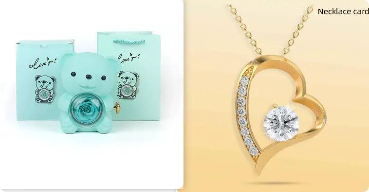 Rotating Bear Gift Box Eternal Rose Teddy Bear Jewelry Box With Necklace Valentine Wedding Special Present For Girlfriend Anniversary Gift Jewelry Box by Dropshipman
