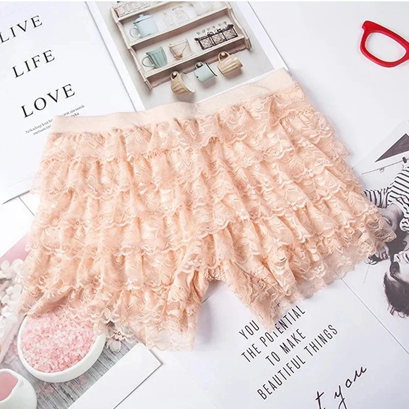 Lolita Ruffle Lace Safety Shorts Elastic Casual Bow Bottoming Culottes Anti-Walking Summer Thin Section Short Pants by All Mart Bristol Ltd