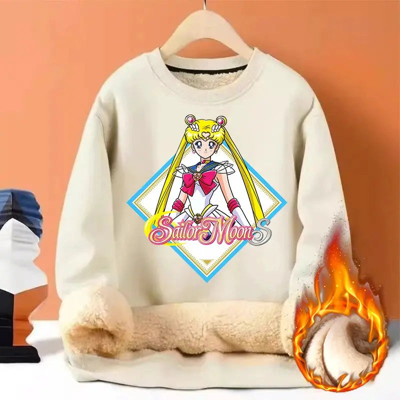 Sailor Moon Woman Thick Sweatshirt Lamb Wool Round Neck Hoodid Girl Cute Long Sleeves Fashion Sportswear Winter Warm Cartoon Top by All Mart Bristol Ltd