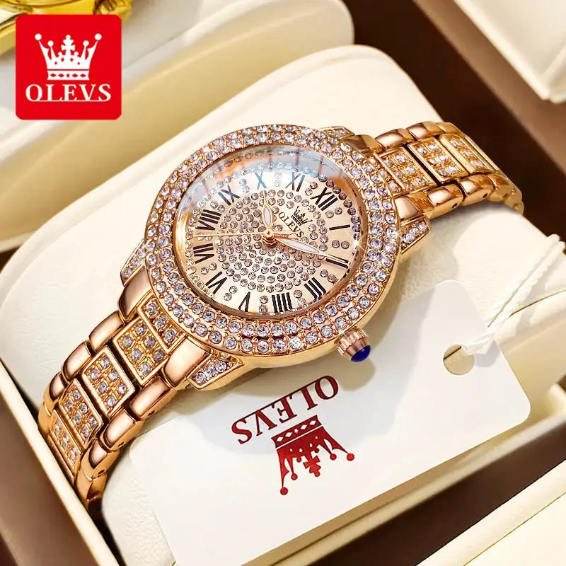 OLEVS Luxury Fashion ladies' watches Diamond dial waterproof diamond inlaid quartz watch for women beautiful trend dress watch by All Mart Bristol Ltd