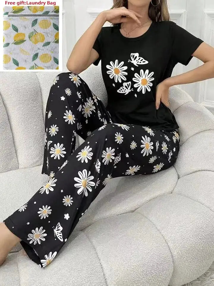 Women's Summer New Arrival Short Sleeve Sweatpants Thinner Simple Heart Casual Home Wear for Outdoor Wear Pajama by All Mart Bristol Ltd