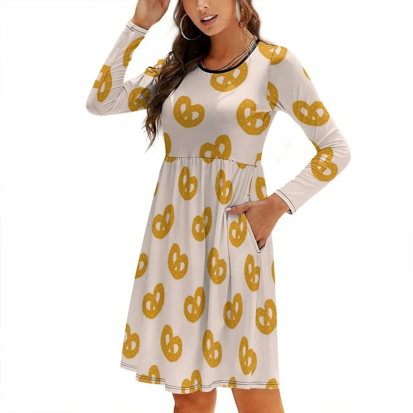 Pretzel Pink Pattern Women's Hip Hop Streetwear Dress Graphic Print Party Club Wear Cartoon Background Texture Pattern Evening by All Mart Bristol Ltd