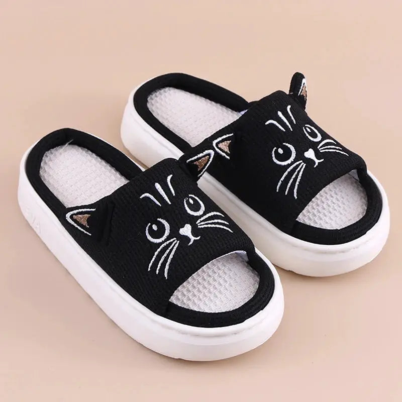 Platform Slippers Women Home Flat Spring Summer Cat Cartoon Designer Shoes Girl Trend Indoor Slides Soft Non-Slip Floor Open Toe by All Mart Bristol Ltd
