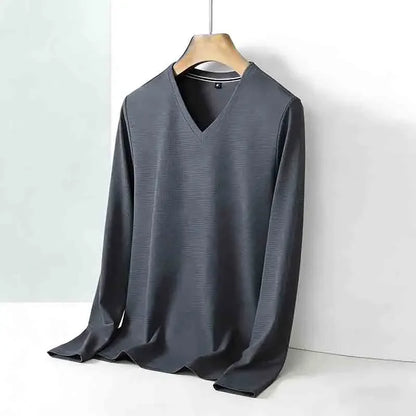 All-season Men's Light Gray V-neck Long Sleeve Knitwear Comfortable Casual Pullover for All Occasions by All Mart Bristol Ltd