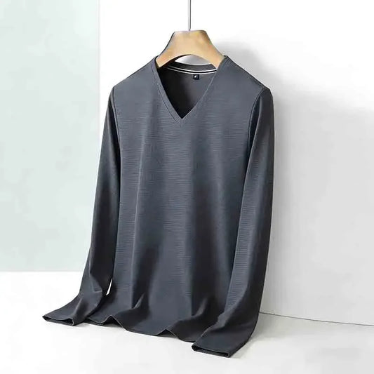 All-season Men's Light Gray V-neck Long Sleeve Knitwear Comfortable Casual Pullover for All Occasions by All Mart Bristol Ltd