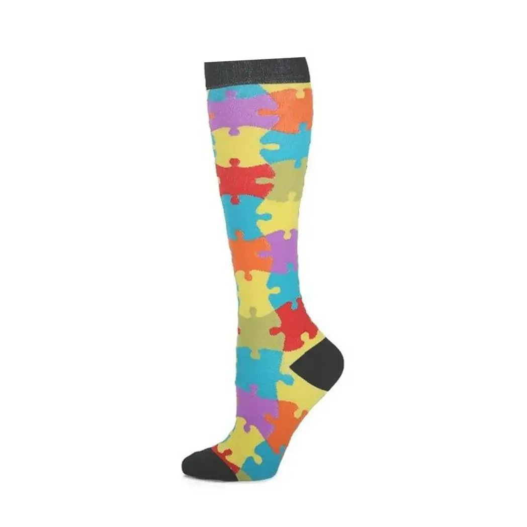 Flo Fashion Bright Pattern Knee-High With Nylon, Yarn & Spandex Compression Sock, Puzzle, L/XL by Flo