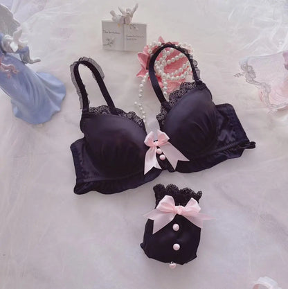 Japanese Maid Dual Color Thin Cup Student Girl Cute Gathering Sexy Lingerie Bra Set by All Mart Bristol Ltd