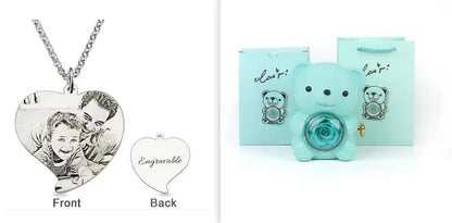 Rotating Bear Gift Box Eternal Rose Teddy Bear Jewelry Box With Necklace Valentine Wedding Special Present For Girlfriend Anniversary Gift Jewelry Box by Dropshipman