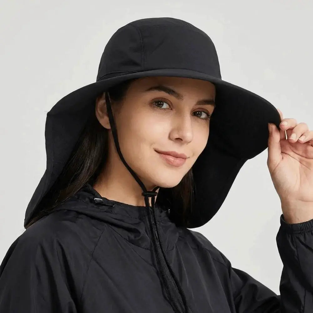 Fashion Wide Brim Outdoor Sun Hat Adjustable UV Protection Fisherman Cap with Neck Flap Quick-drying Bucket Cap Women by All Mart Bristol Ltd