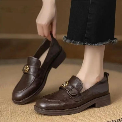 2026 New Lazy Commute Flat Shoes For Women, Camellia Loafers, Soft Leather Vintage Distressed British Style Small Leather Shoes by Dropshipman