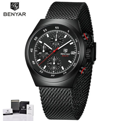 BENYAR Top Luxury Brand Men's Business Leisure Watch Mesh Band Quartz Timing Men's Watch 30 Meter Waterproof by All Mart Bristol Ltd