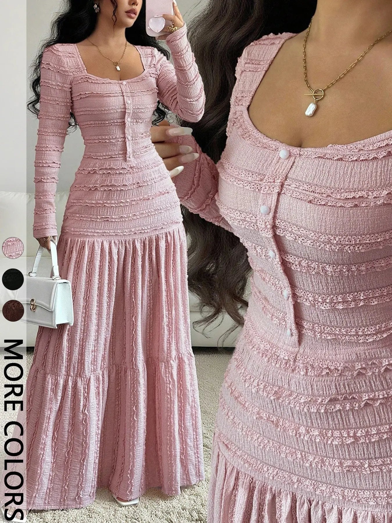 Women'S Casual Elegant Party Sweet Cute Long Sleeve Square Neck Dress, Womenswear Stylish Ladies' Formal Evening Wear Elegant Gown, Perfect for Special Occasions Valentine'S Day, Sweet and Cute by All Mart Bristol Ltd