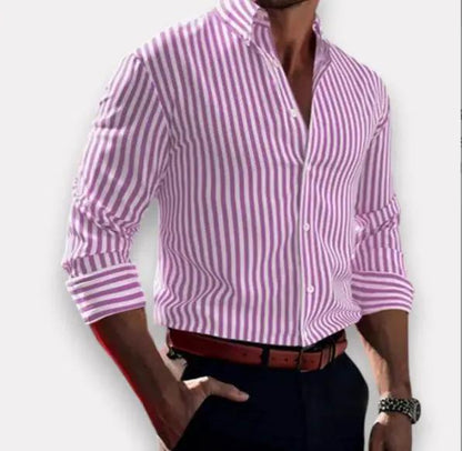 Ins Stripe Printed Long Sleeve Shirt Men Fashion Casual Lapel Button Top Clothing by Dropshipman