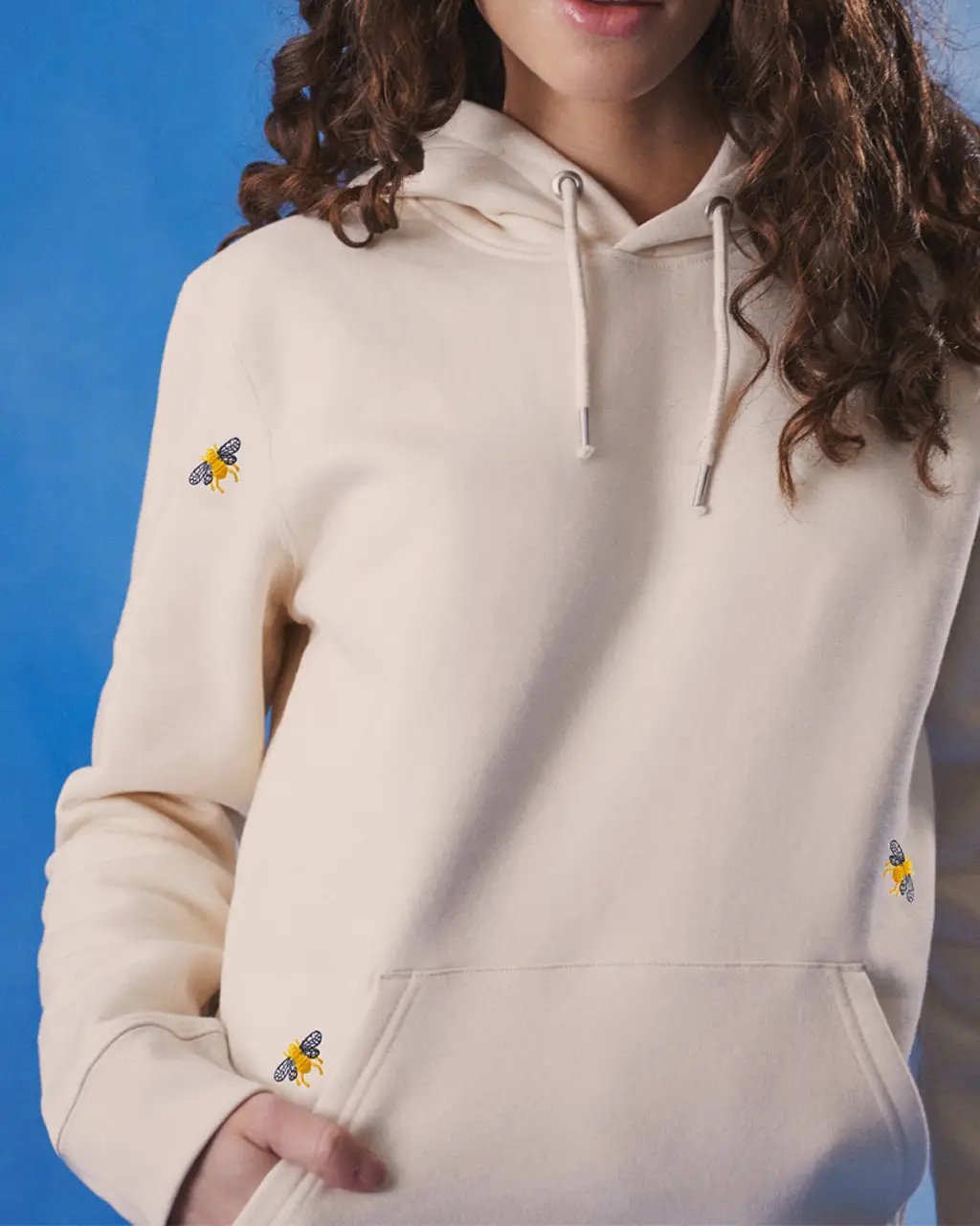 Bee Embroidered Hoodie Ecru Women by INGMARSON