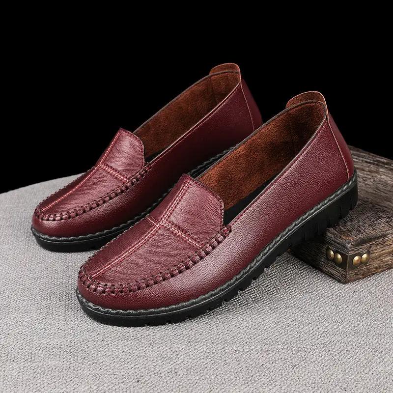 Women's Flat Casual Slip-on Leather Shoes by Dropshipman
