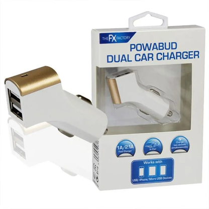 FX Factory Powabud Twin Socket USB 2.1A Car Charger, Gold by FX